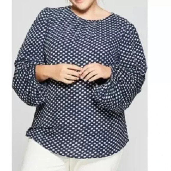 Ava & Viv Top Navy Polka Dot Balloon Sleeve Size 4X New - Picture 1 of 12